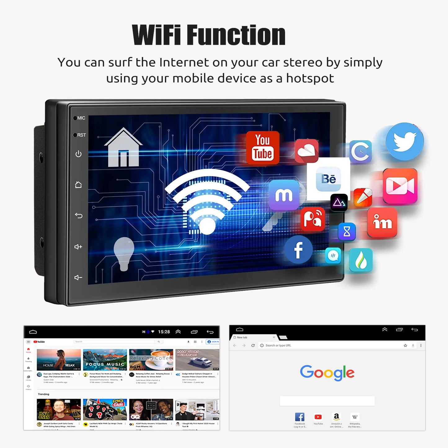 ESSGOO Android 14 Car Stereo . 7”/9”/10” Touchscreen with Wireless CarPlay, Android Auto, GPS Navigation & Bluetooth