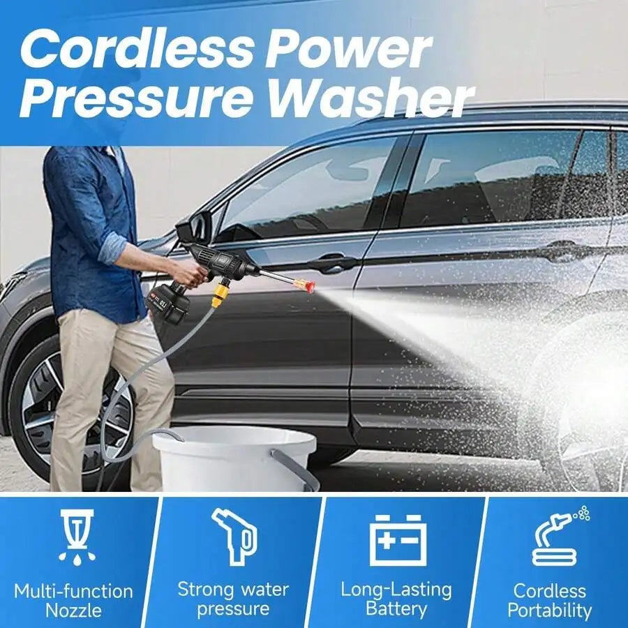 21V Cordless Pressure Washer with Rechargeable Battery for Cars, Patios, Driveways & Outdoor Cleaning