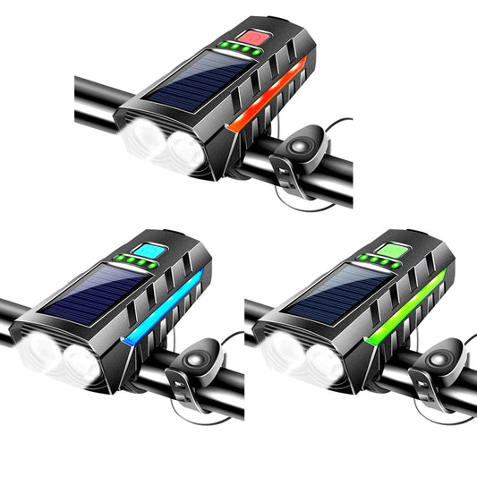 Solar Power Bicycle Headlamp USB Rechargeable LED Lantern