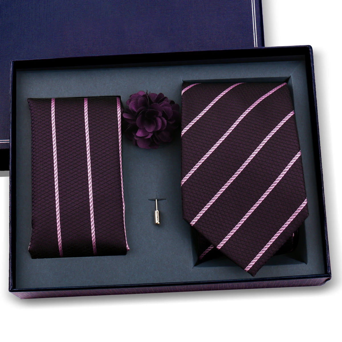 Luxury Men’s Paisley Necktie Gift Set. Silk Tie, Pocket Square, Cufflinks & Gift Box for Weddings & Business