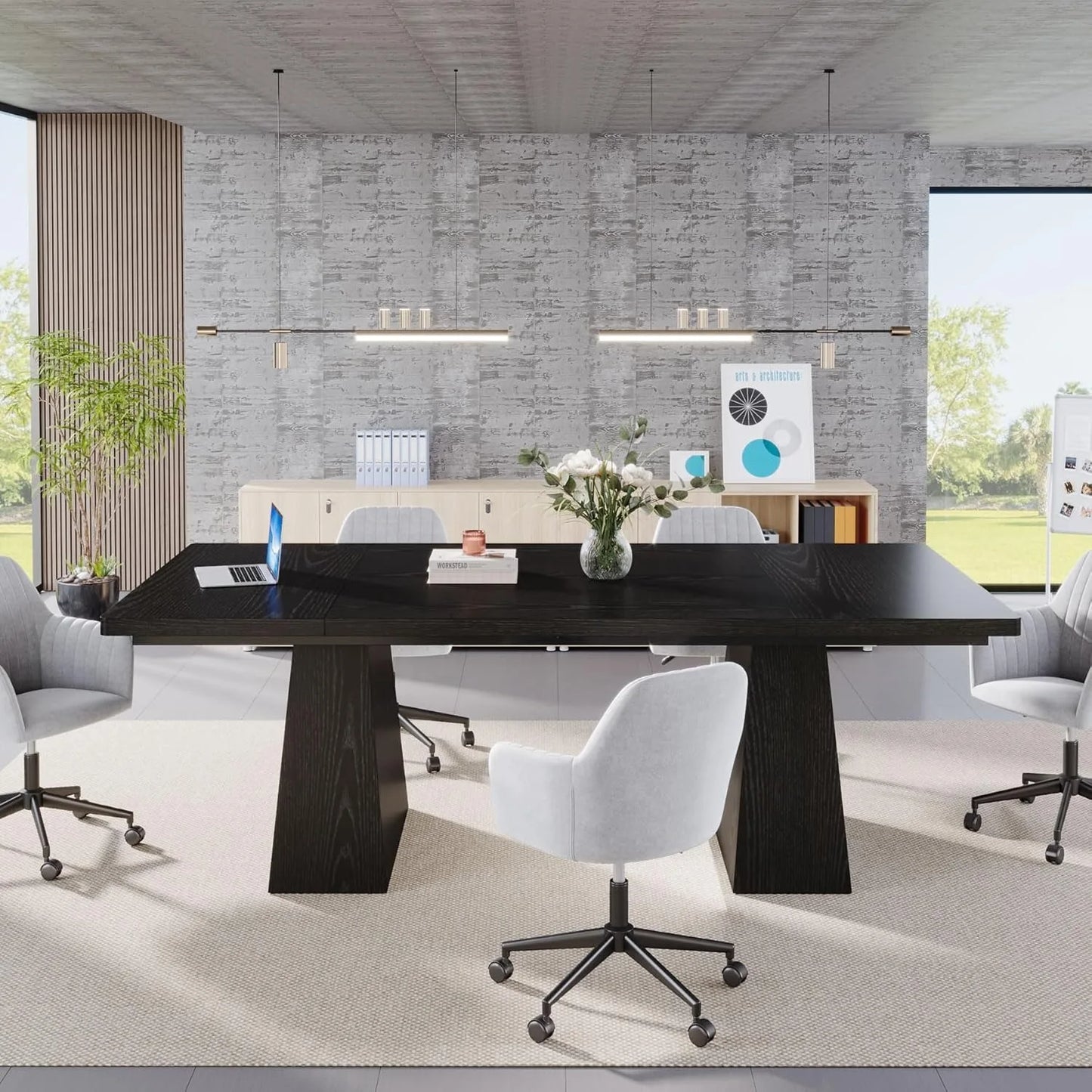 LITTLE TREE Black Dining Table for 4-6, Modern Kitchen Table with Tapered Wood Legs and Tabletop for Kitchen, Living Room