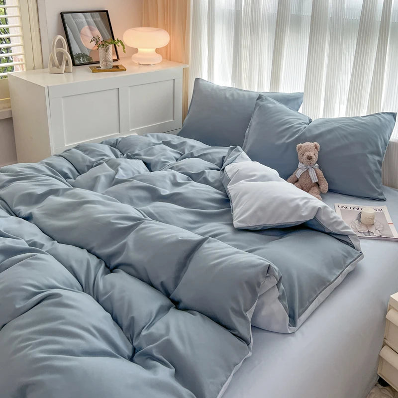 4-Piece Soft Brushed Duvet Cover Set . Solid Color Bedding