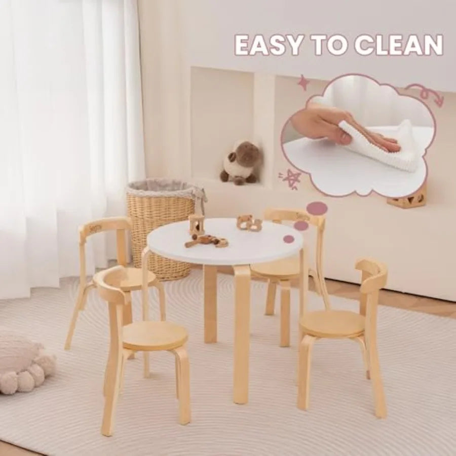 Premium Kids Round Table & 4 Chair Set – Solid Wood Activity and Learning Table