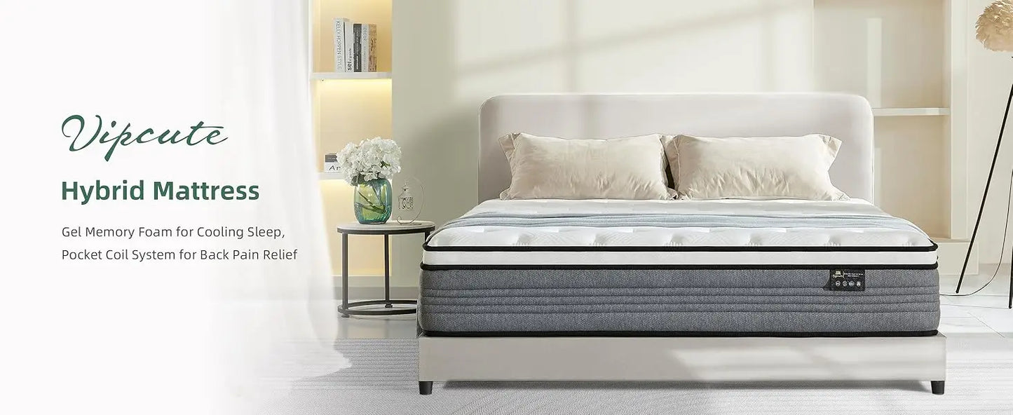 Twin Mattress, 10 Inch Twin Size Mattresses, 10 Inch Hybrid Pocketed Coil Mattress in a Box with Gel Memory Foam, Medium Firm, C