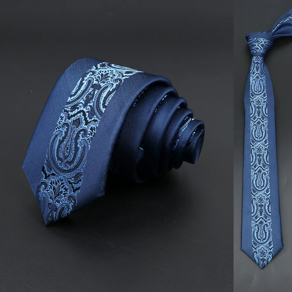 Men’s Skinny Floral Paisley Tie. Modern Wedding and Business Necktie