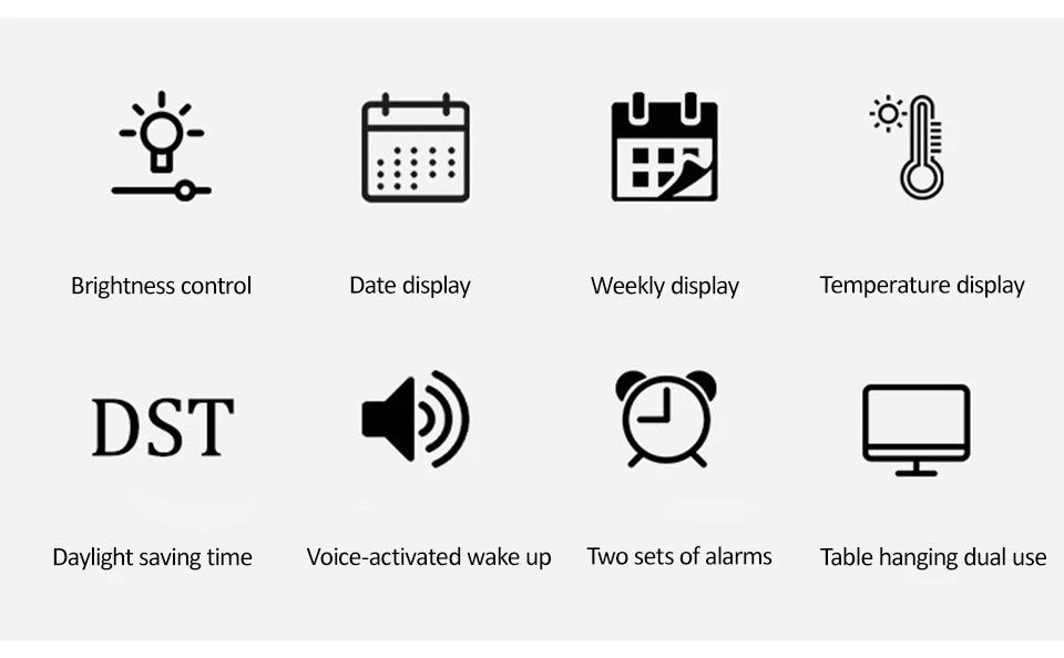 Smart Voice. Control LED Digital Wall Clock with Date & Temperature Display