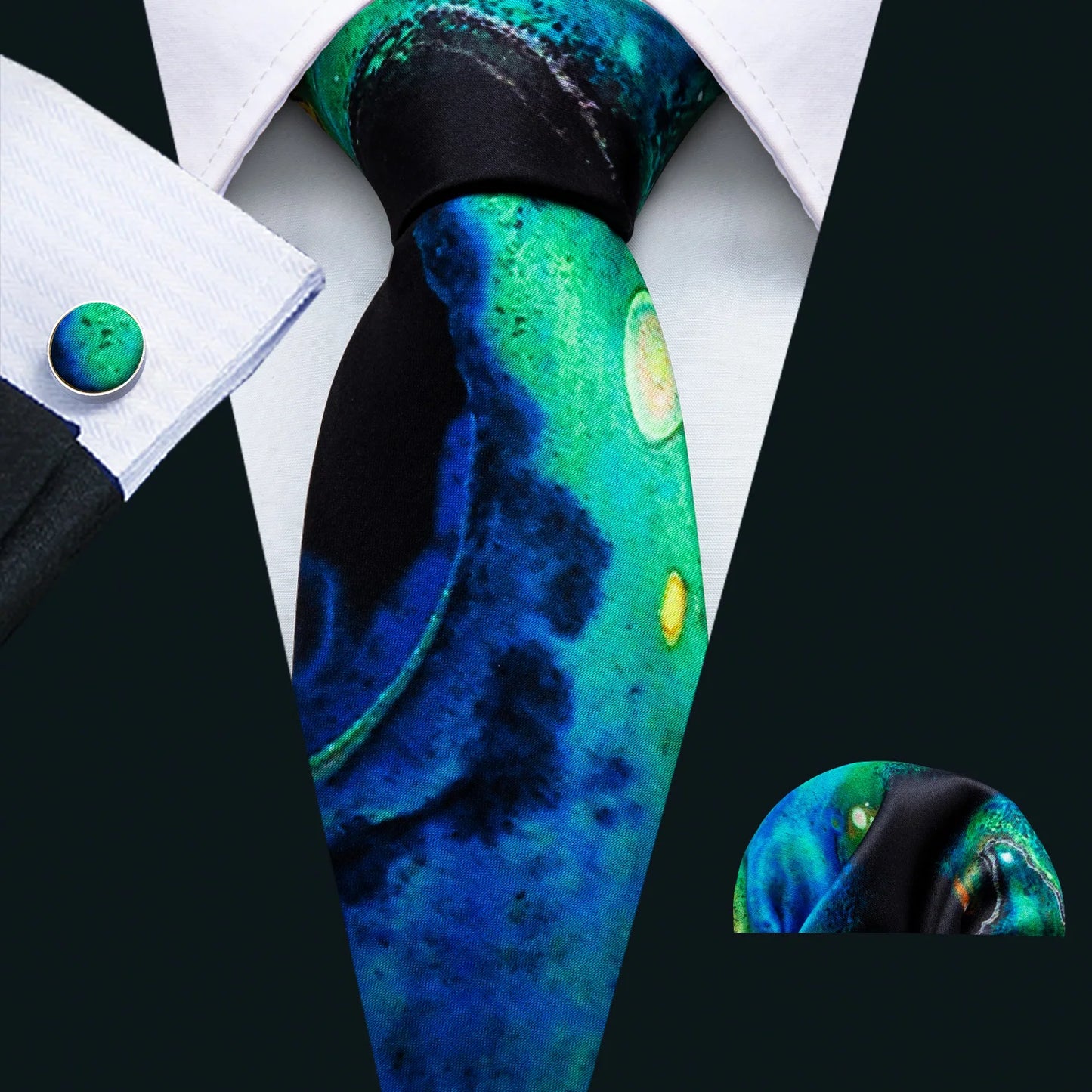 Luxury Designer Silk Tie Set for Men,  Necktie, Pocket Square & Cufflinks for Weddings, Business & Formal Events