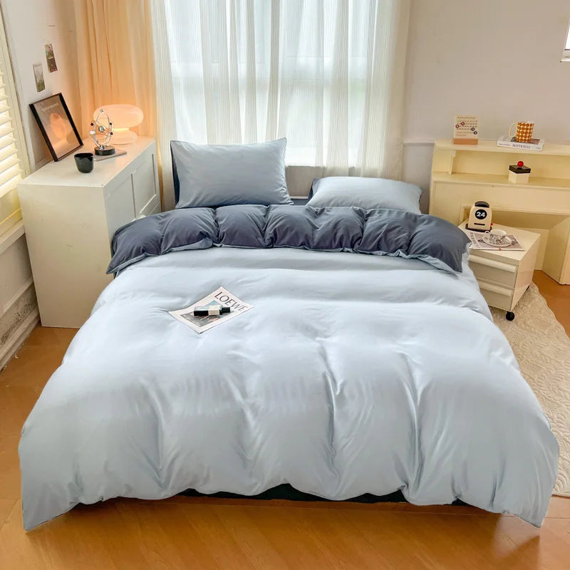 4-Piece Soft Brushed Duvet Cover Set . Solid Color Bedding