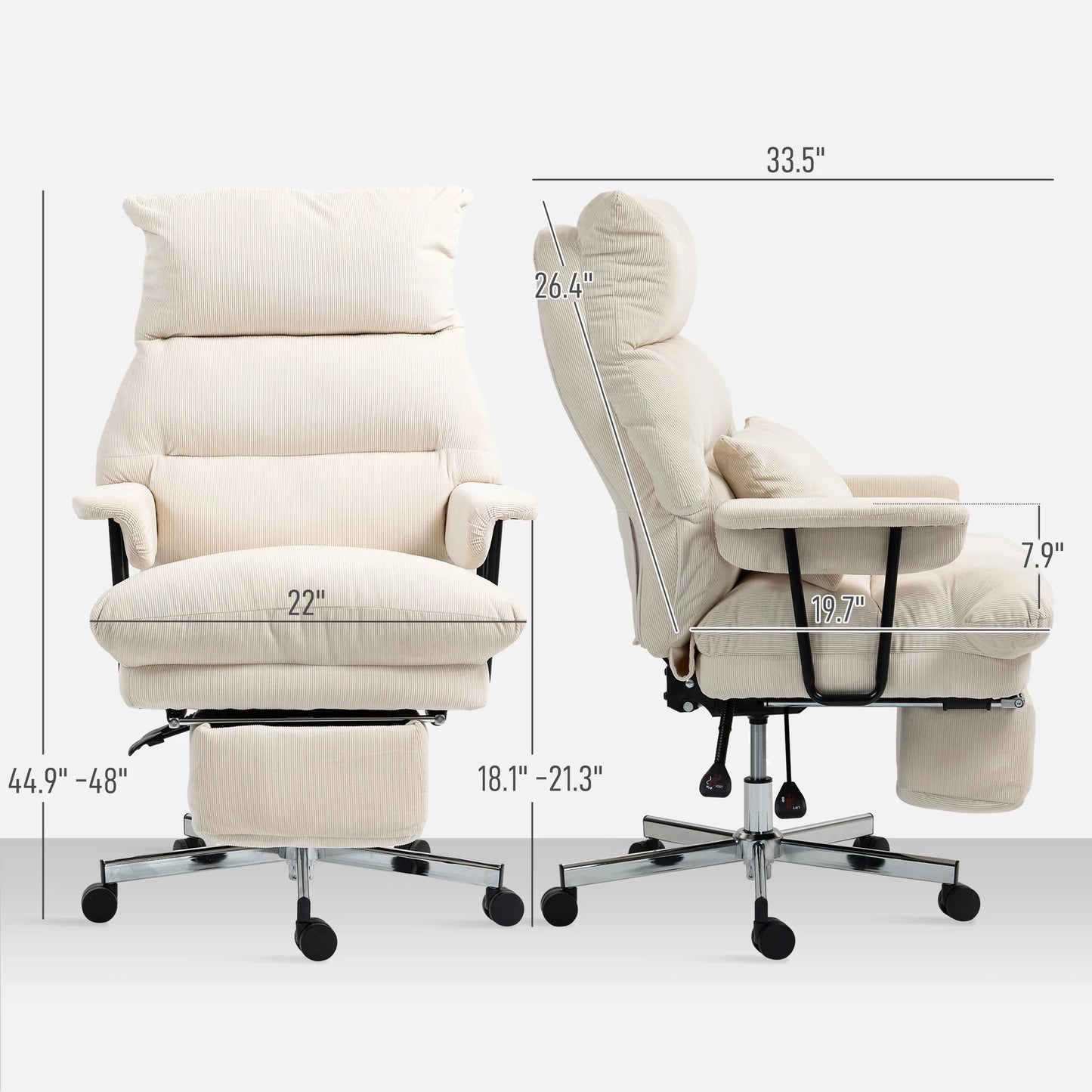 Executive Ergonomic Office Chair with Footrest, High Back Reclining Desk Chair, Adjustable Lumbar Support & Padded Armrests