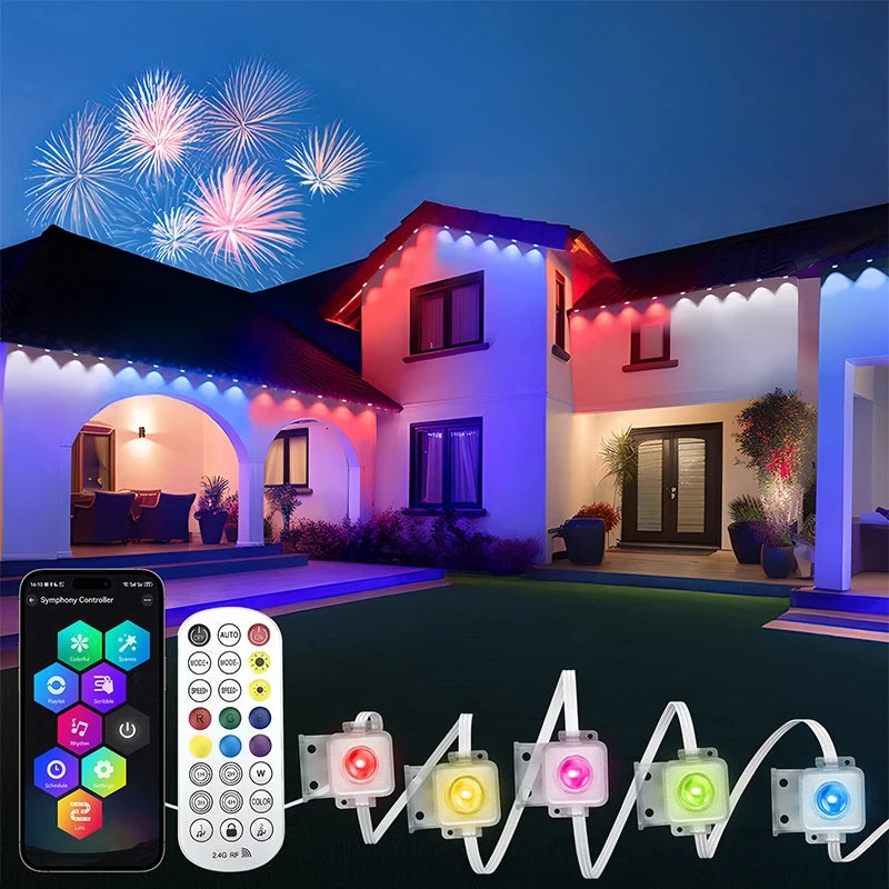 148FT APP Permanent Outdoor Eaves LED Lights Waterproof Smart RGBIC String Lights DIY Scene Full House Christmas Lighting Decor