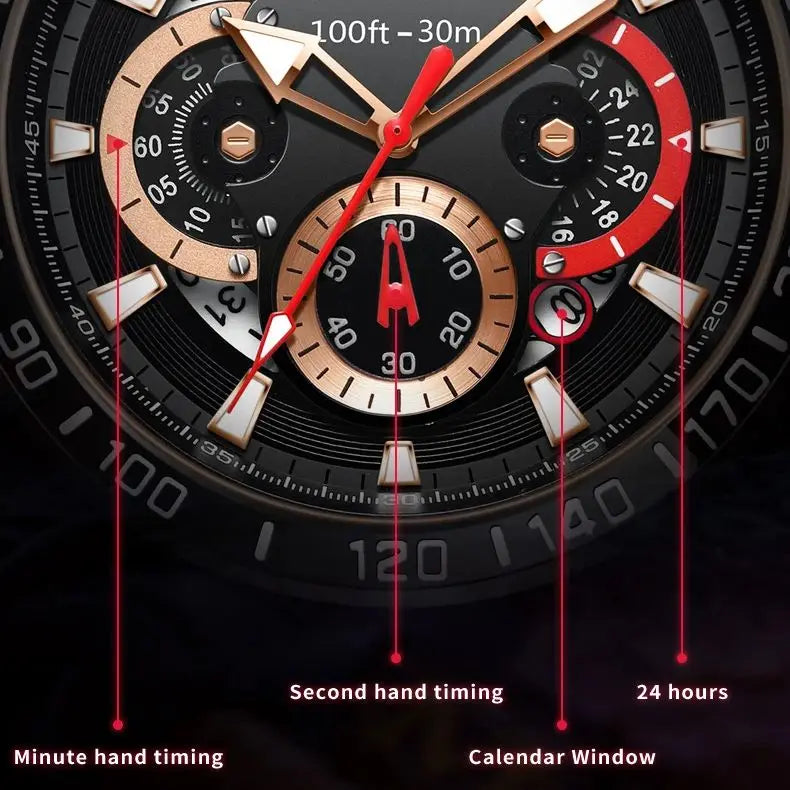 Men’s Luxury Quartz Chronograph Watch – Silicone Strap Sports Design