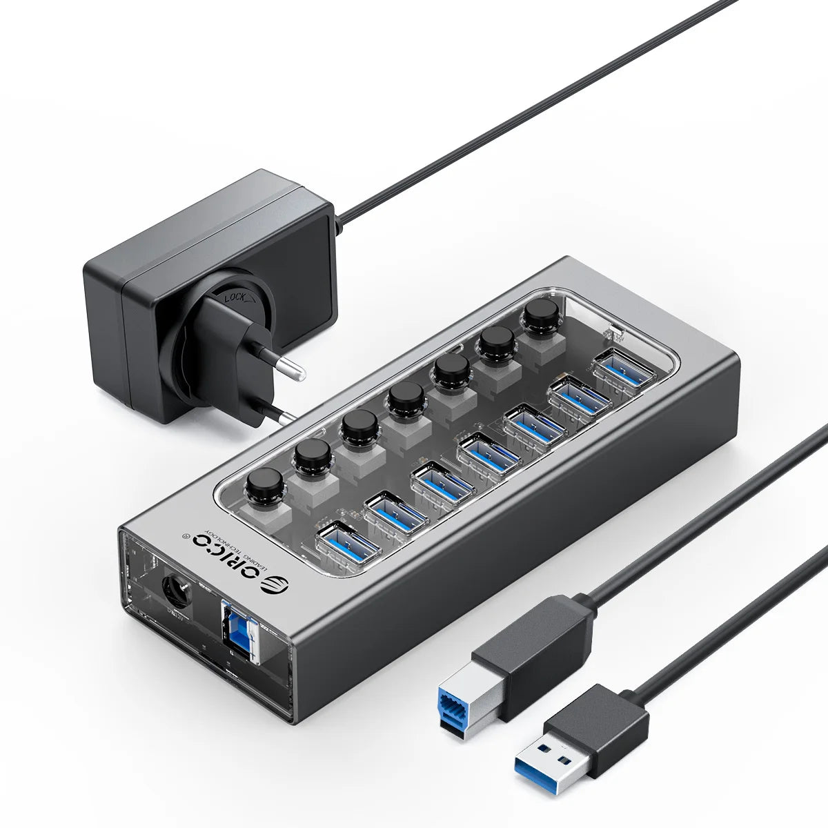 Transparent USB Hub Docking Station with High-Speed Data Transfer & Multi-Port Expansion  Description