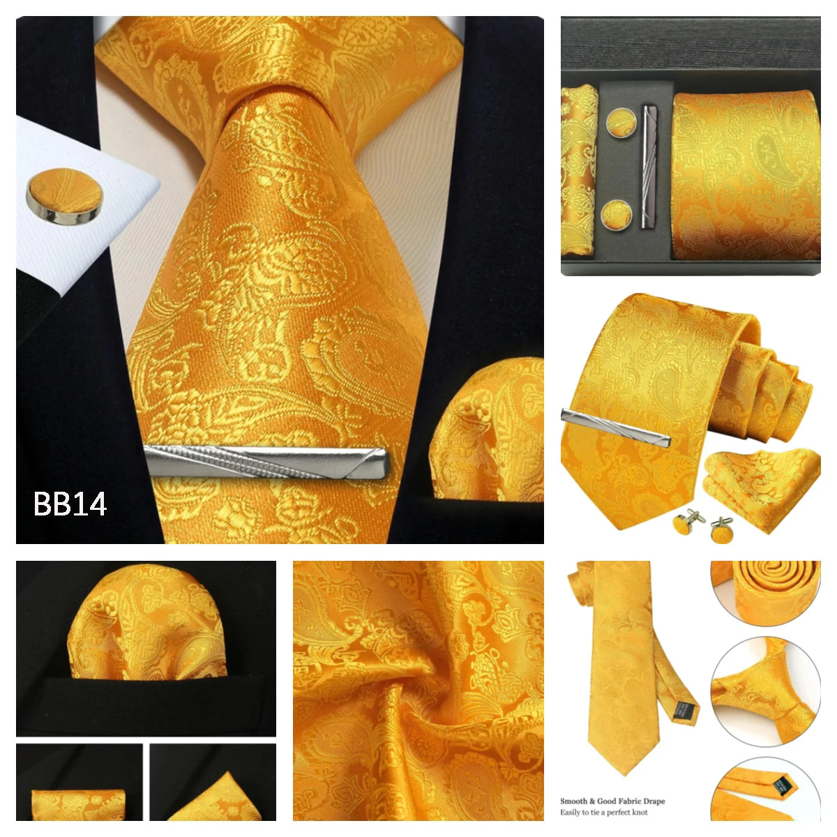 Luxury 100% Silk Paisley Floral Men’s Necktie Set | Business Tie with Matching Pocket Square & Formal Accessories