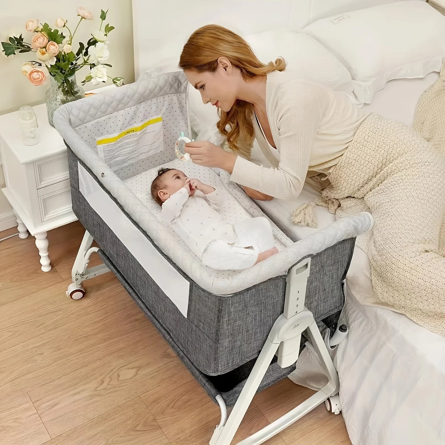 Baby Bassinet, Bedside Bassinet for Baby, 3 in 1 Bassinet Bedside Sleeper with Wheels