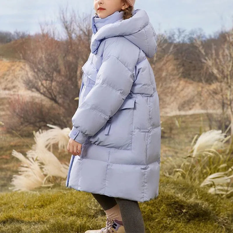 Winter Kids White Duck Down Puffer Jacket Hooded Parka