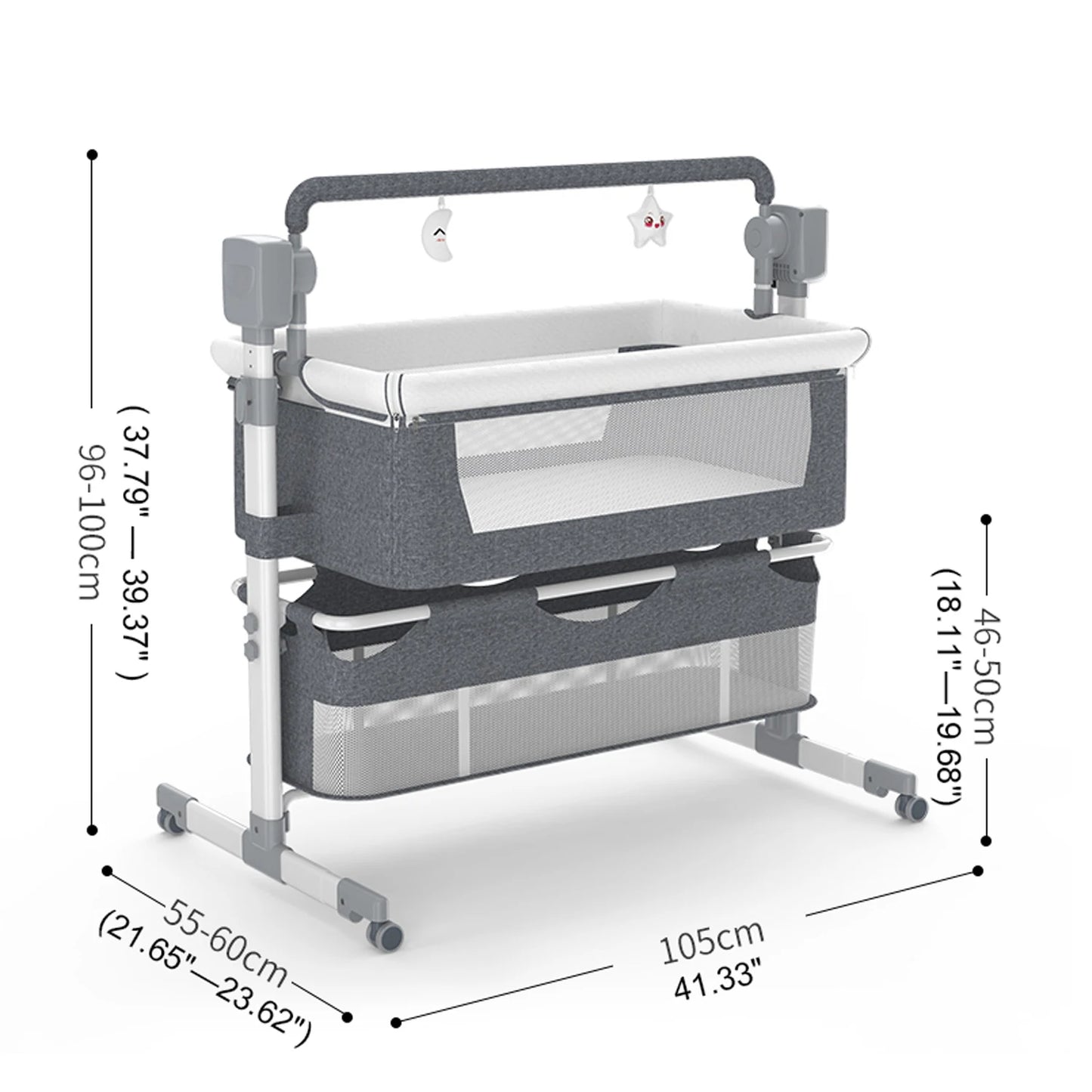 5-in-1 Portable Baby Bassinet with Changing Table, Bedside Sleeper, Storage Shelf & Wheels