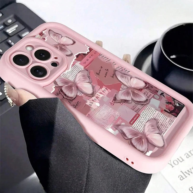 Pink Butterfly Silicone Phone Case, Soft Shockproof Protection