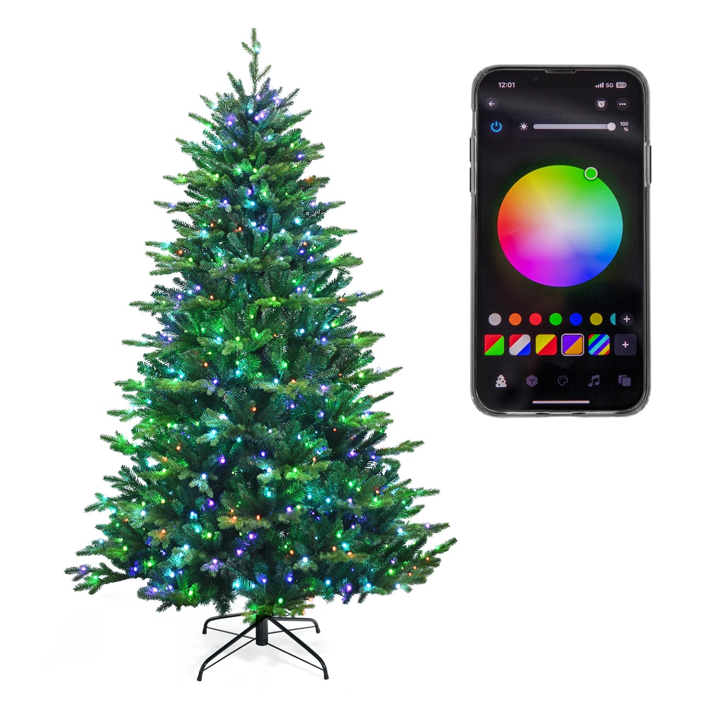6FT–8FT Smart Pre-Lit Artificial Christmas Tree with App-Controlled LED Lights