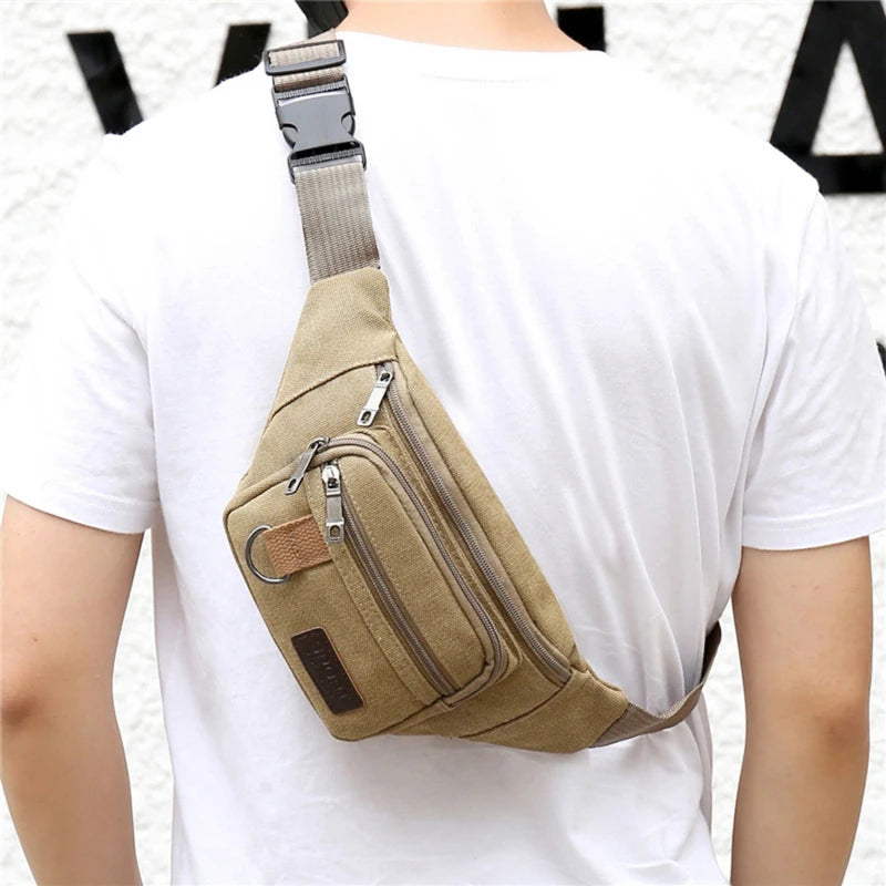 Canvas Crossbody Waist Bag with Adjustable Shoulder Strap