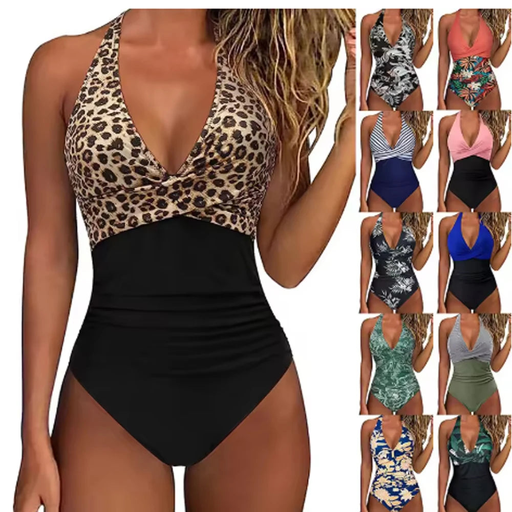 Women’s Slimming Halter One-Piece Swimsuit | Tummy Control V-Neck Bathing Suit
