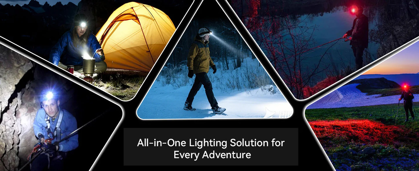 Rechargeable LED Headlamp with Red Light Mode – USB-C Headlamp for Camping, Hiking, Running & Emergency Use