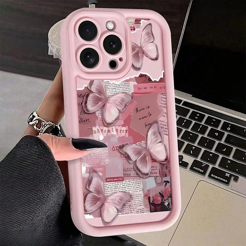 Pink Butterfly Silicone Phone Case, Soft Shockproof Protection