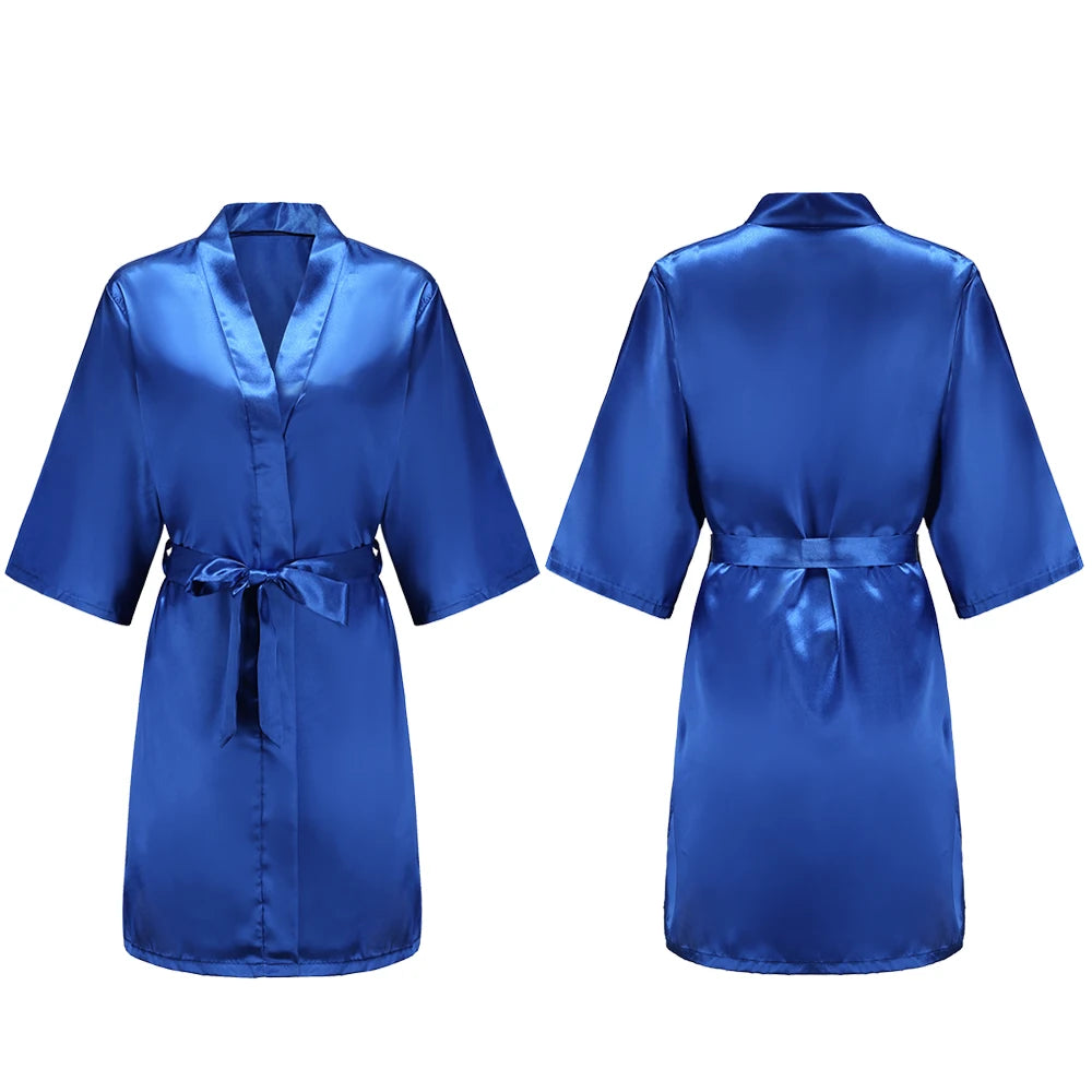 Women's Satin Pajama Set. Short Sleeve Robe & Shorts Loungewear