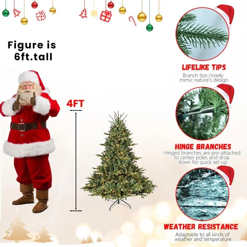 7FT Premium Pre-Lit Christmas Tree with 750 LED Lights, 2,257 PE/PVC Branch Tips & Wide Base