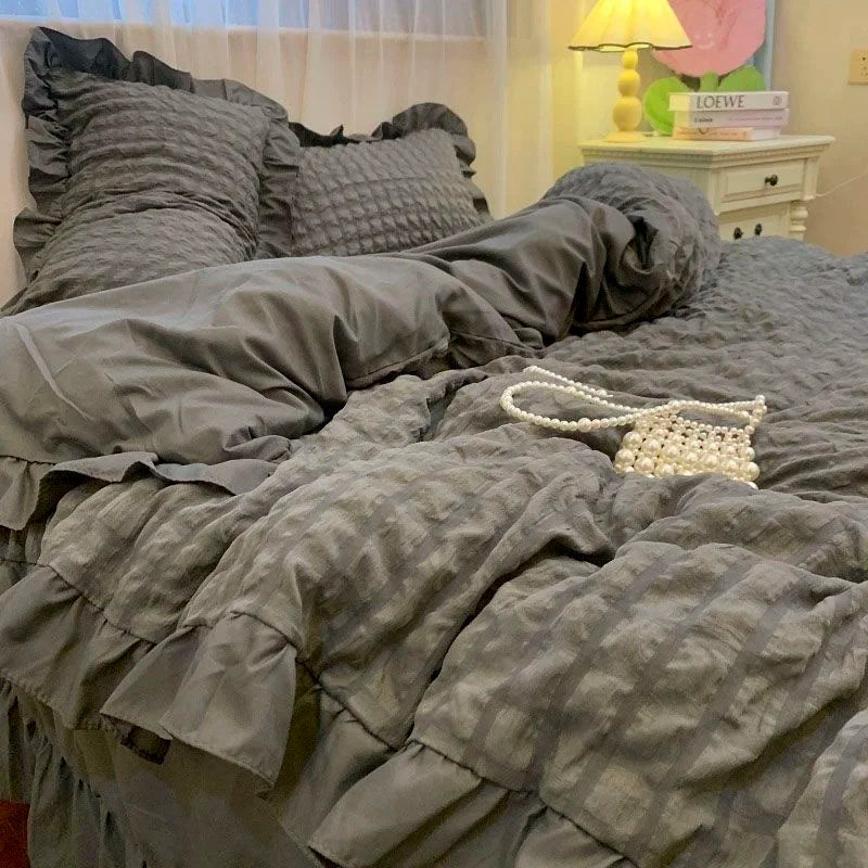 Romantic Ruffled Solid Color Bedding Set