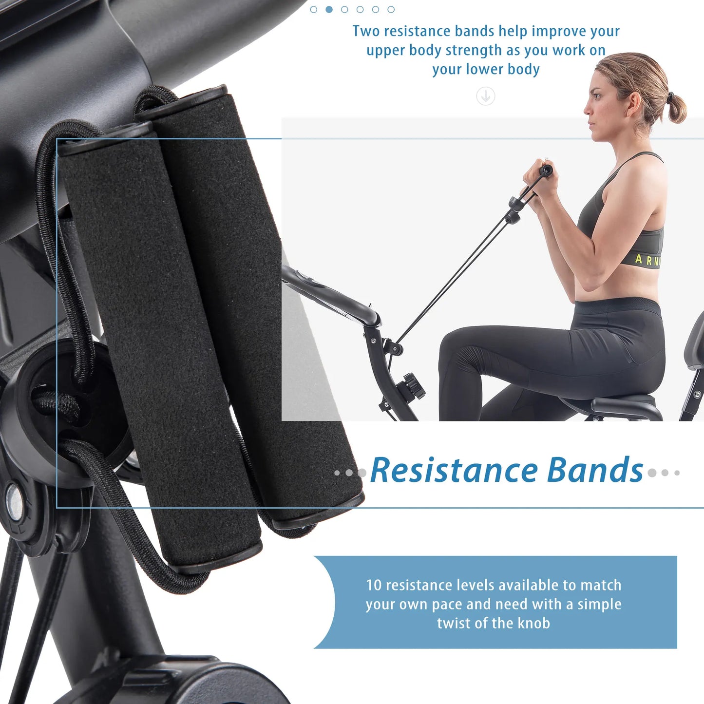 Metal Folding Exercise Bike Upright and Horizontal X Bike for Home Fitness with 10 Levels Adjustable Resistance Armband Backrest