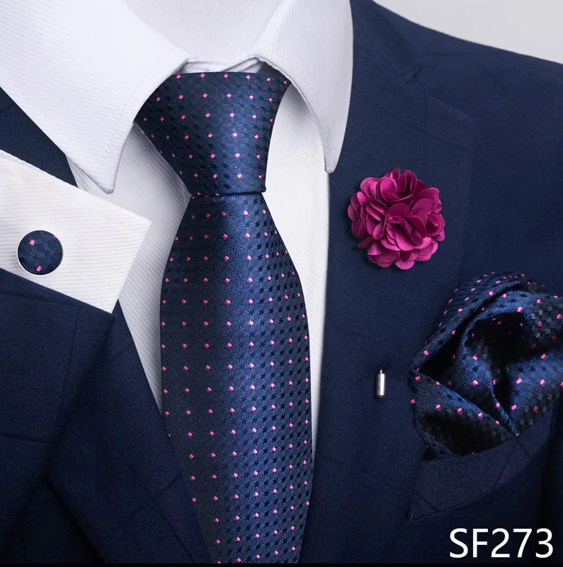 Luxury Green Floral Men’s Necktie Set .Tie, Pocket Square & Cufflinks