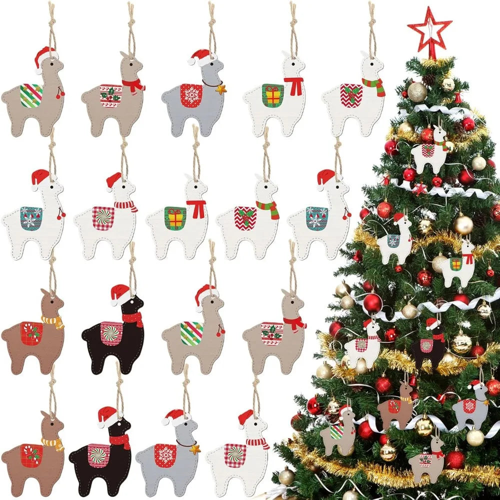 Llama Ornaments Alpaca Pendants Christmas Hanging Decorations Llama Wooden Ornaments Cactus Wooden Ornaments for Christmas Tree