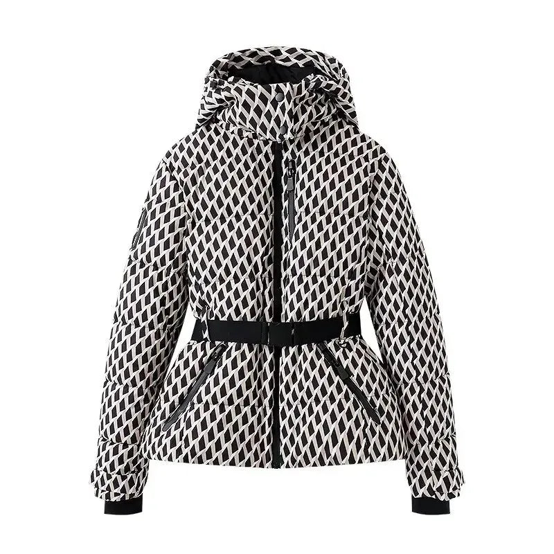 Women's Winter Hooded Puffer Jacket. High-Waist Belted Warm Coat