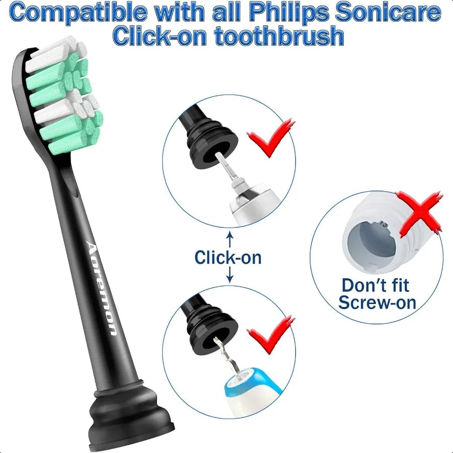 Sonicare Replacement Heads For Philips Snap On Black 8 Pack
