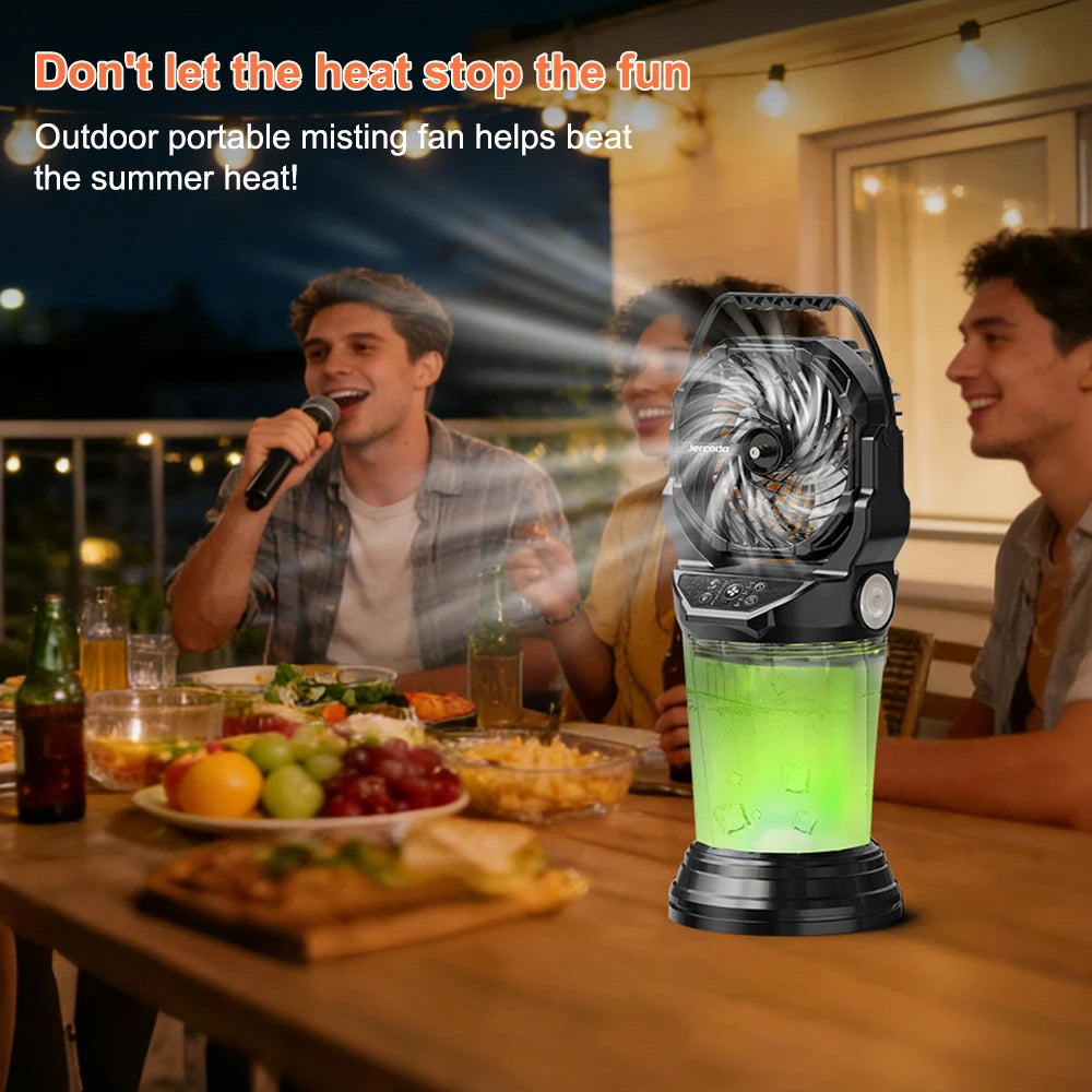 Portable Rechargeable Misting Fan with Remote Control .Outdoor Cooling Fan with Large Battery