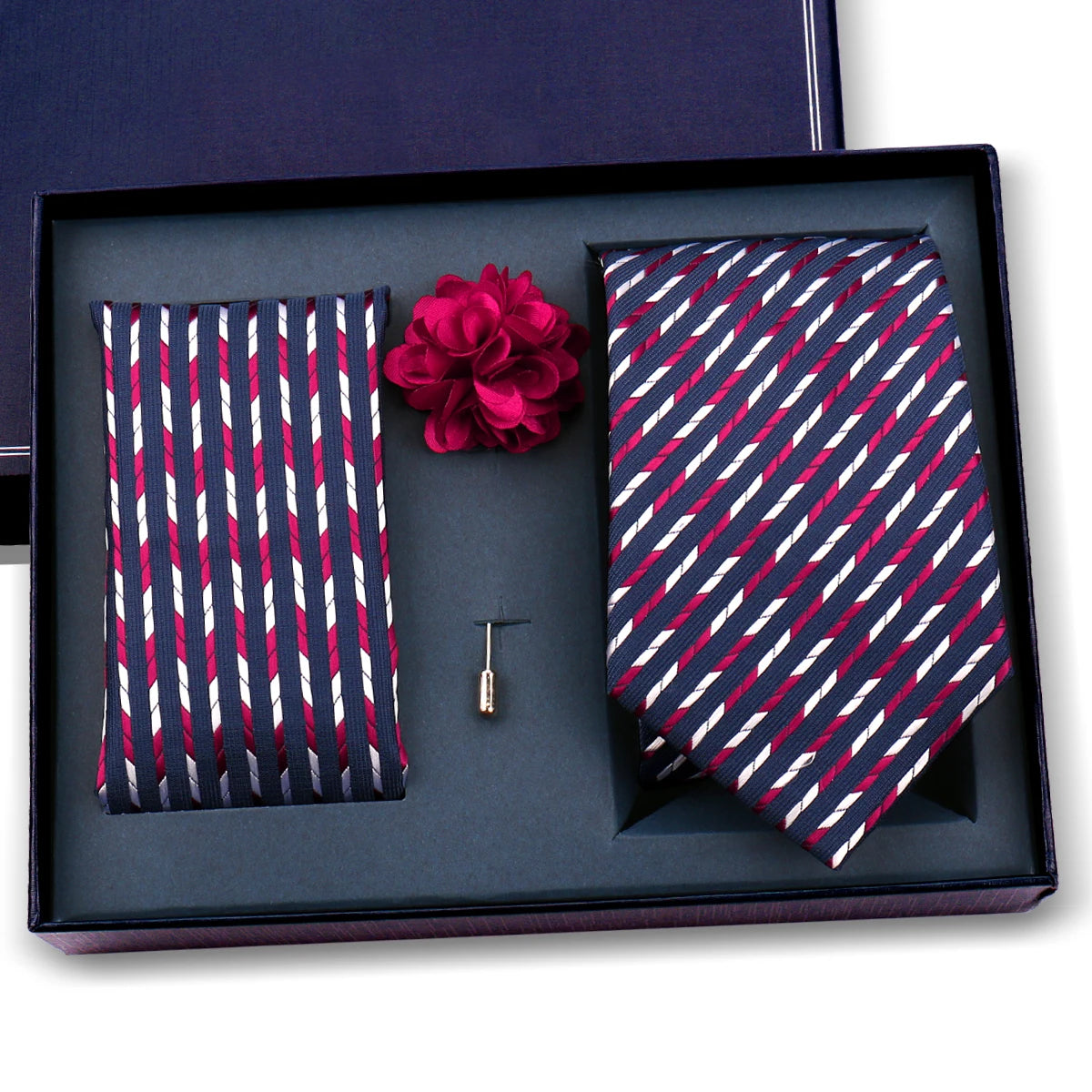 Luxury Men’s Paisley Necktie Gift Set. Silk Tie, Pocket Square, Cufflinks & Gift Box for Weddings & Business