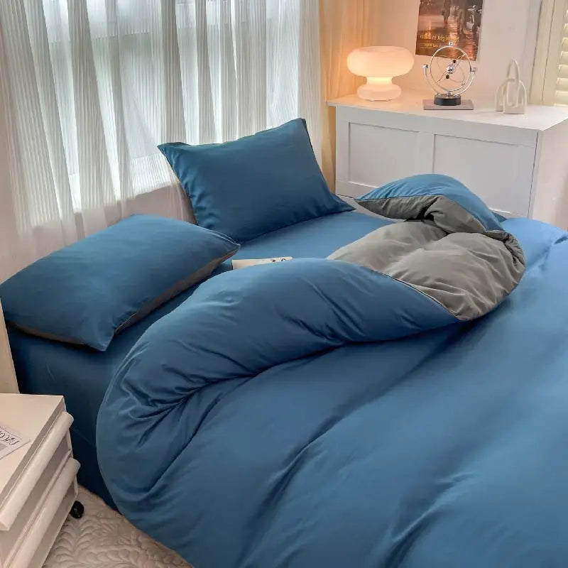 4-Piece Soft Brushed Duvet Cover Set . Solid Color Bedding