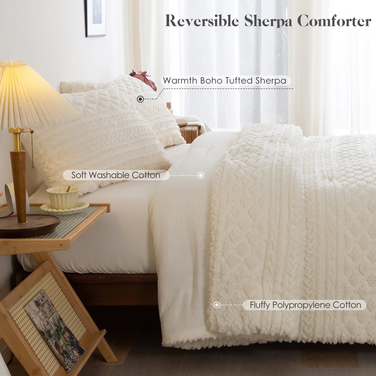 Luxury Plush Sherpa Comforter Set . Ultra Soft Cozy Fluffy Bedding Set
