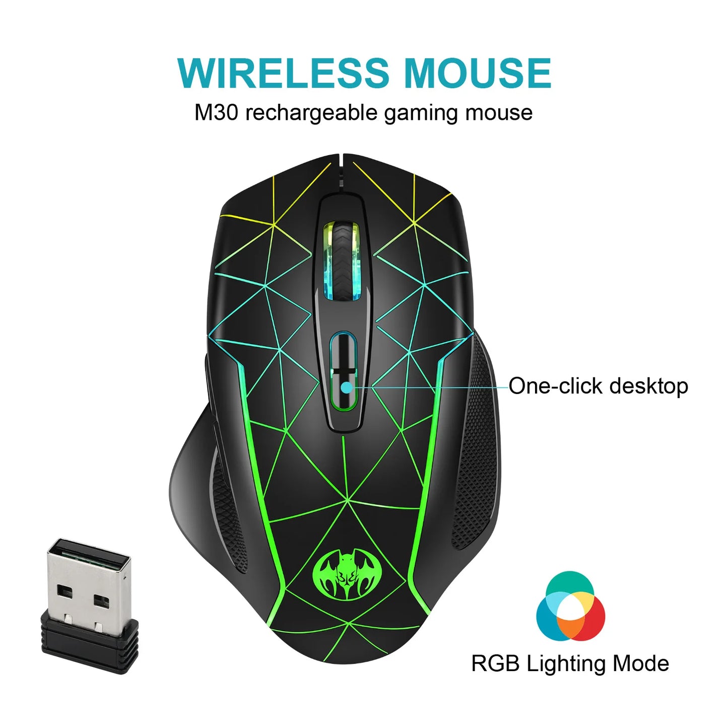 Rechargeable Wireless Gaming Mouse  Ergonomic RGB PC Mouse for Home Office & Gaming
