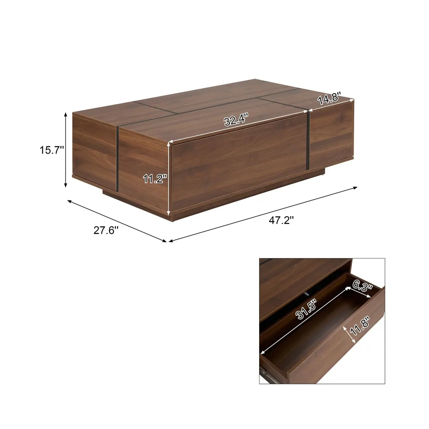 Rectangular Sliding Top Coffee Table with 2 Drawers and 2 Hidden Storage for Living Room 47.2" (Walnut),Café Tables