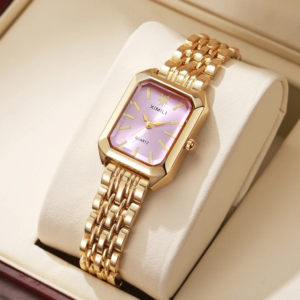 Elegant Women’s Rectangular Quartz Watch. Stainless Steel Bracelet Fashion Timepiece
