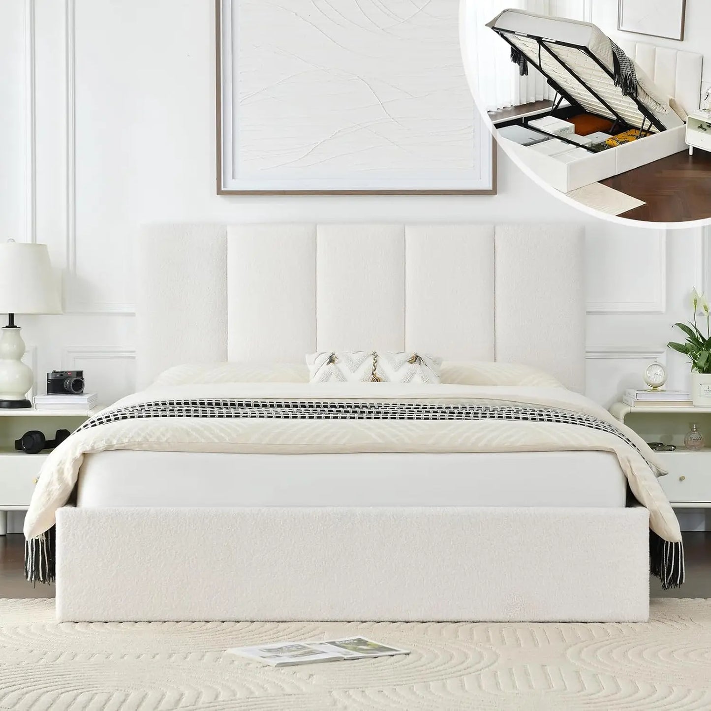 King Size Upholstered Lift-Up Storage Bed with Headboard