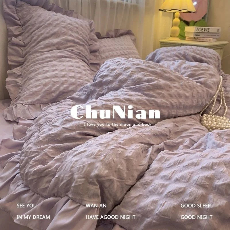 Romantic Ruffled Solid Color Bedding Set