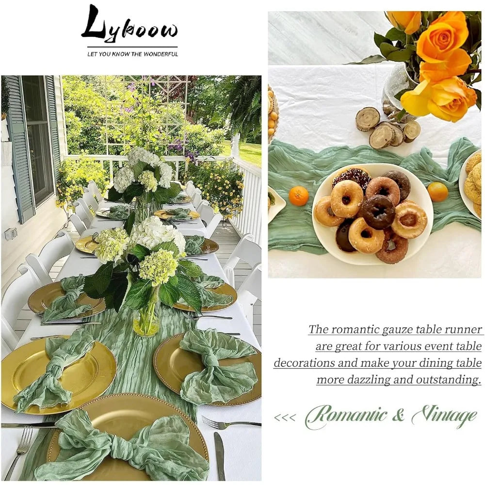 15 Packs Sage Green Cheesecloth Table Runner, 13 Ft Sage Rustic Gauze Boho Wedding Table Runner Decoration, Wedding Table Decor