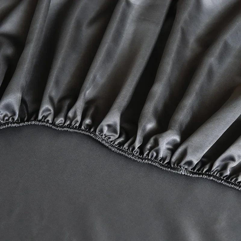Satin Silk Feel Bedding Set. Fitted Sheet, Flat Sheet & Pillowcases