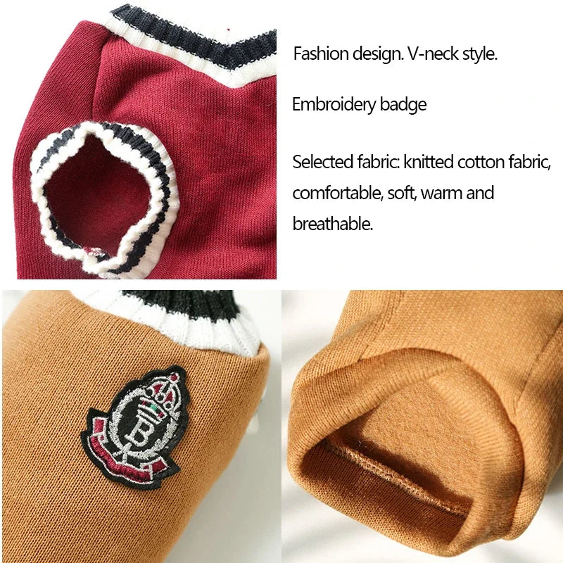College Style Pet Dog Sweater. Warm Winter Outfit for Small & Medium Dogs