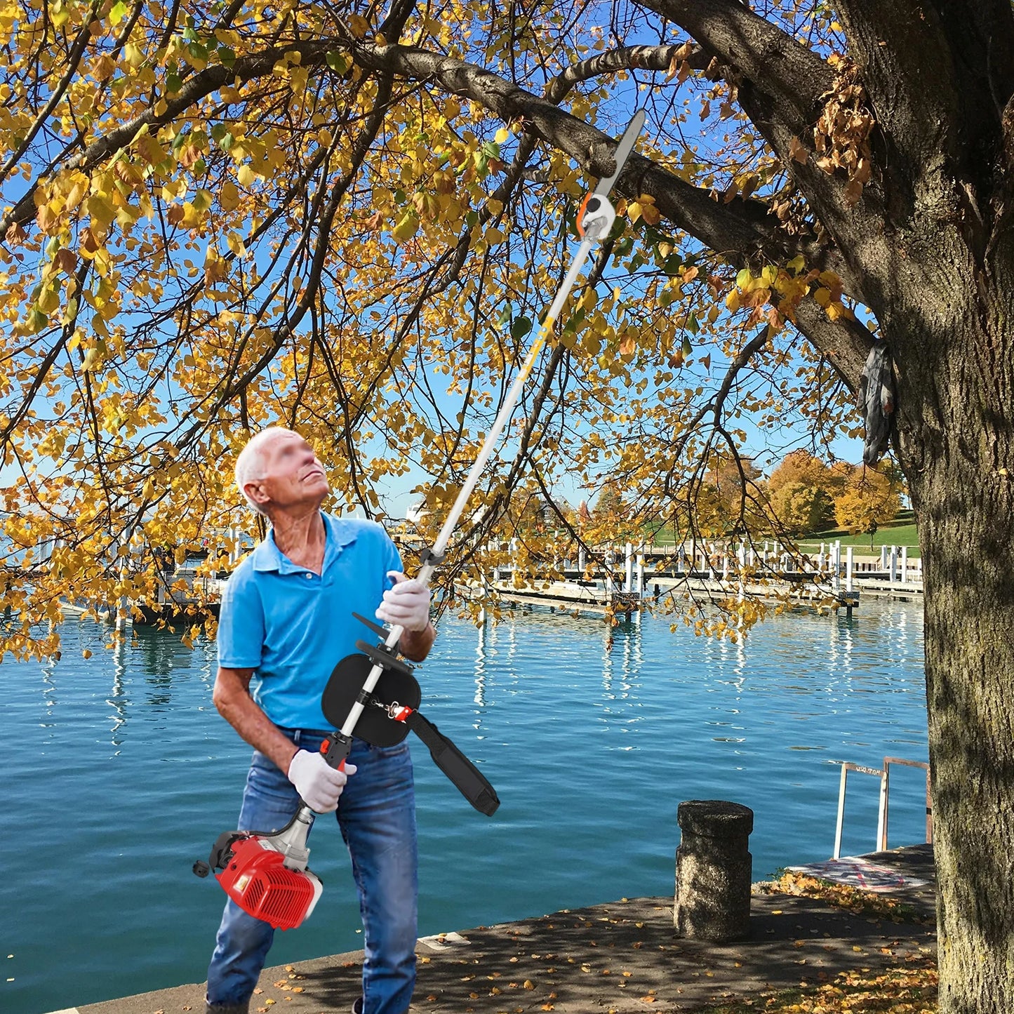 16-Foot Reach Gas Pole Saw & Chainsaw.43cc 2-Cycle Tree Trimmer for Branch Cutting and Yard Maintenance