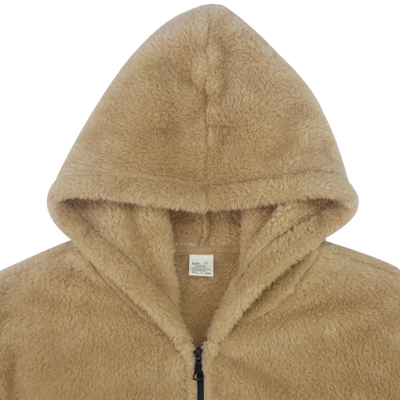 2024 Men's Autumn and Winter Double-Sided Fleece Warm Jacket  Loose Hooded Casual Jacket
