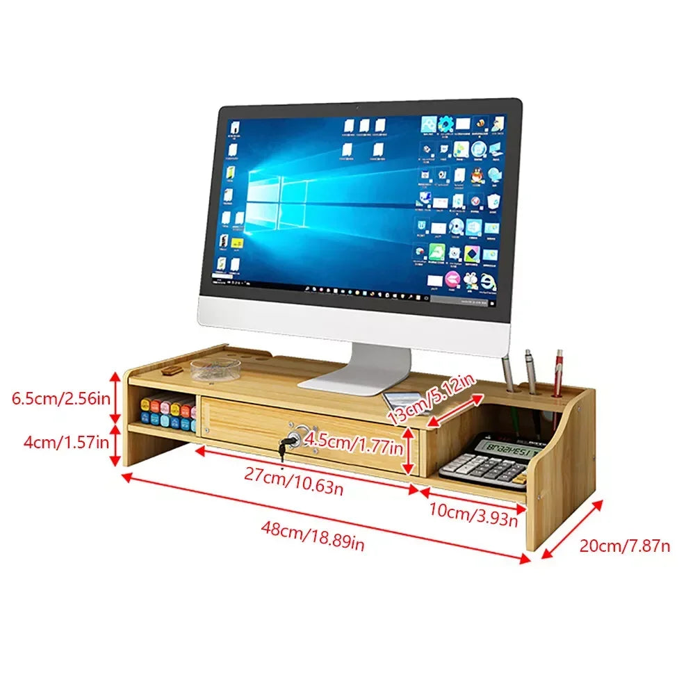 Wooden Monitor Riser Stand with Storage Drawer, Computer Monitor & Laptop Stand, Desktop Organizer for Home Office