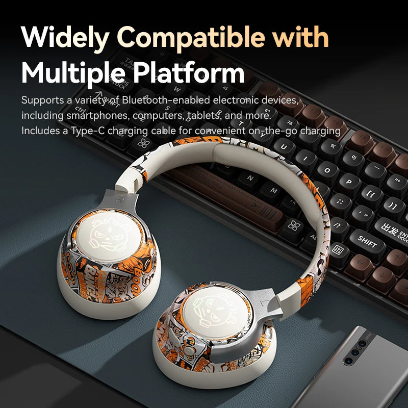 Wireless LED Light-Up Graffiti Style Bluetooth Over-Ear Headphones